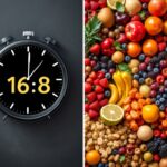 Intermittent fasting klok naast een bord met gezonde voeding voor optimale resultaten